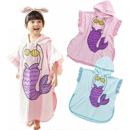 Cotton Cute Cartoon Mermaid Shark Children Hooded Cloak Beach Towel Boys Girls Kids Swimming Bath Robe for Baby Sleepwear