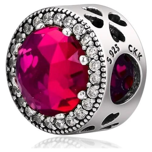 DIY Fits for Pandora Charms Bracelets Radiant Rose Heart Beads with Cerise CZ 100% 925 Sterling-Silver-Jewelry Free Shipping
