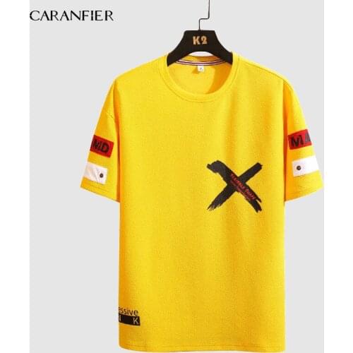 CARANFIER Mens T-Shirt Short Personality Letter Multicolor Casual Cotton Sports Loose Large Size O-Neck Summer Breathable 2019