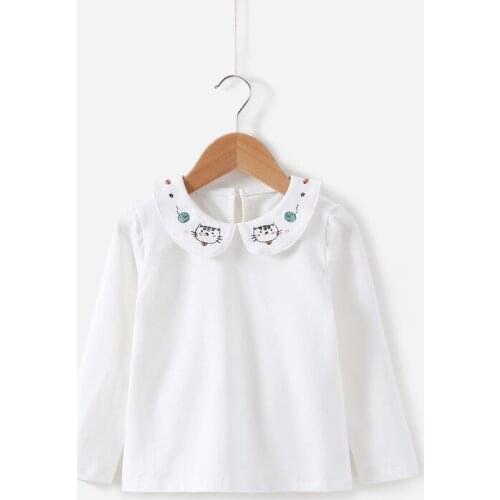 Girls T-shirt Clothes Autumn/spring Kids Baby Cotton Long-sleeved Bottom Costume Children Girls Casual Doll Collar Shirt Fashion