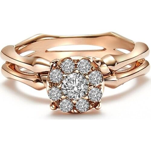 Hainon New Fashion Rose Gold Color Ring for Women Finger Rings Round Bamboo Shape Flower Cubic Zircon Female Party Jewelry