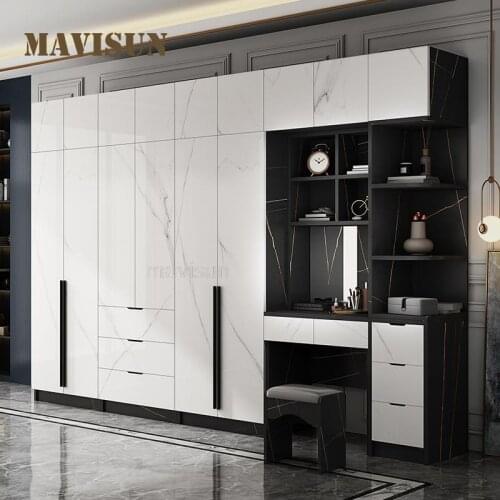 Italian Modern Minimalist Practical Bedroom Wardrobe Large Wooden Wardrobe With Dressing Table Combination Luxury Home Furniture