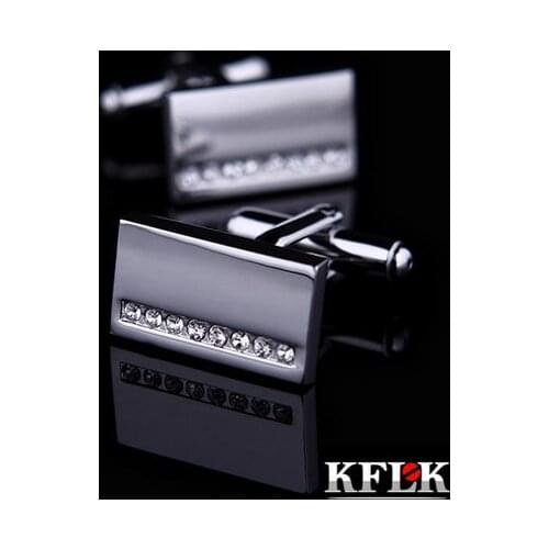KFLK Luxury Silver shirt cufflink for mens gift Brand cuff button Crystal cuff link High Quality cheap abotoadura Jewelry