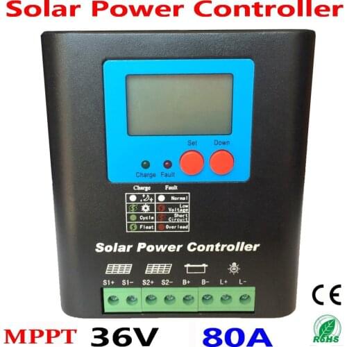 36V 80A Solar Controller PV panel Battery Charge Controller 36V Solar system Home indoor use,PV Dual Input,LCD Display