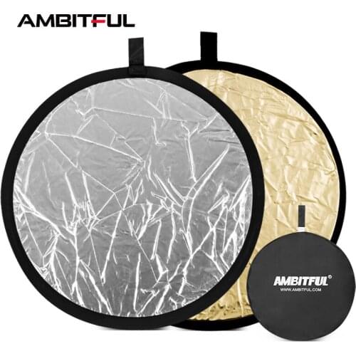 AMBITFUL 60cm 2 in 1 Gold and Silver Collapsible Light Round Photography Reflector Fill Light Board for Studio Multi Photo Disc