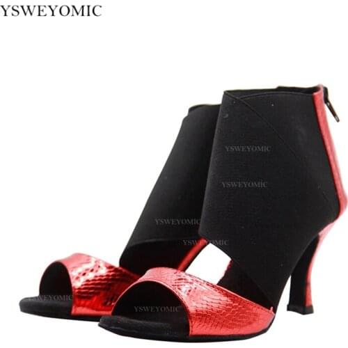 Women Latin Dance Shoes Leather Strecth Fabric Soft Outsole Latin Dance Shoes Woman Salsa Dance Shoes Customized heels 5CM-10CM