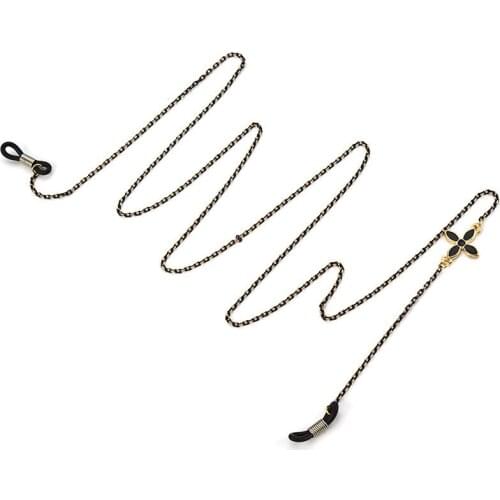 Fashion Retro Metal Glasses Chain Glasses Rope Hanging Neck Presbyopia Sunglasses Chain Rope 75cm(Unilateral Four-leaf Flower)