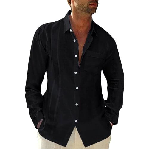 Fashoin Solid Color Bussiness Mens Shirts Casual Single Breasted Long Sleeve Shirt For Men Daily Turn-down Collar Blouses Tops