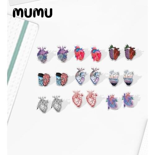 2020 New Human Heart Brain Stud Earring Funny Acrylic Earring Handmade Earrings Epoxy Jewelry Gifts for Men