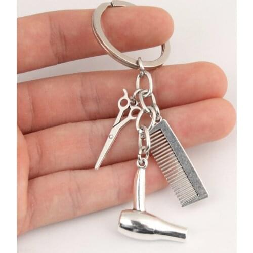 New Hairstylist Keychain Hair Salon Key Ring Hair Dryer Scissors Comb Key Chain Hairdresser Gifts For Women And Men DIY Jewelry