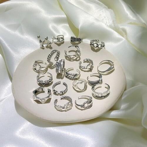 Vintage Ancient Silver Plated Open Ring for Women Minimalist Fashion Smiley Geometric Jewelry Punk Hip-hop Adjustable anel