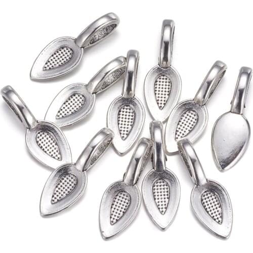 50pcs Leaf Glue-on Flat Pad Bails for Jewelry Making DIY Pendant Findings Decorative Lead Free & Cadmium Free 21x8x6mm