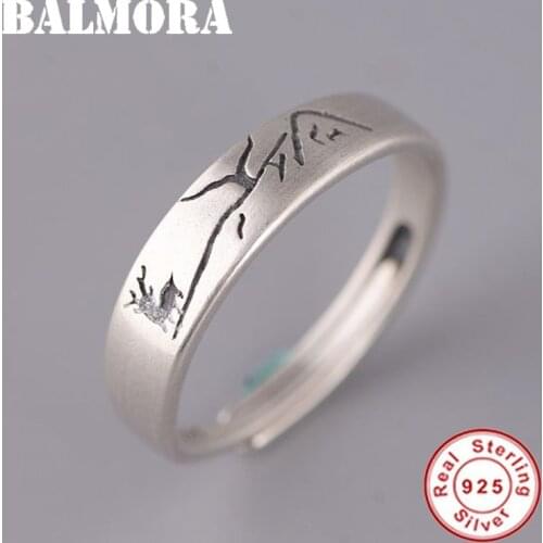 BALMORA Real 925 Sterling Silver Christmas Deer Stacking Rings for Women Men Simple Romantic Fashion Jewelry Anillos Adjustable