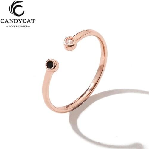 Romantic Black White Cubic Zirconia Ring For Women Men Simple Exquisite Adjustable Wedding Engagement Rings Bague Femme Jewelry