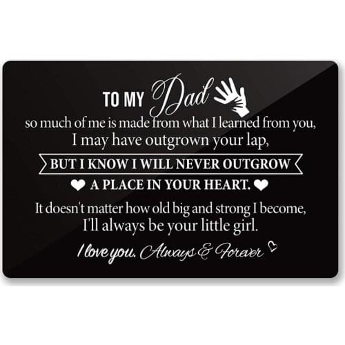 To My Dad Love Note Engraved Metal Wallet Inserts Card, Fathers Day Gifts,I'll Always Be Your Little Girl(Black) DIY Custom