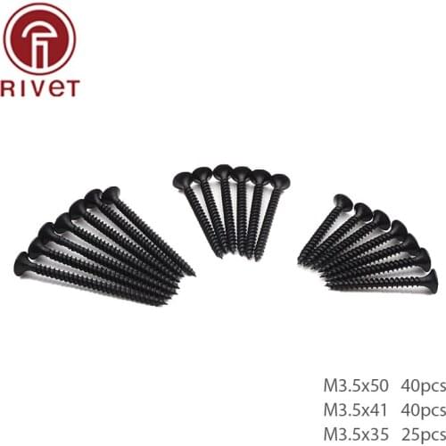 105Pcs/1Set Cross Flat Head Self Tapping Screw M3.5 Drywall Wood Screws Black Carbon Steel Phillips Screw With Transparent Box