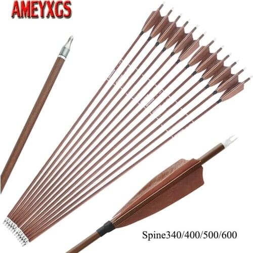 6pcs Archery Pure Carbon Arrow 83cm Spine 340/400/500/600 with 4" Turkey Feathers for Bow and Arrow Shooting Hunting Accessories
