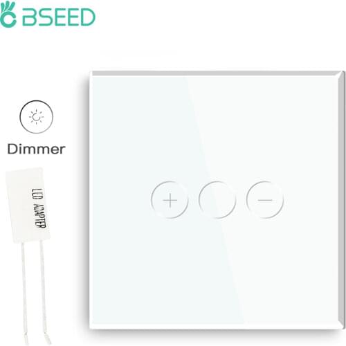Bseed EU Standard LED Dimmer Touch Switch 1/2Gang 1Way Crystal Glass Panel Dimmer Wall Light Switch White Black Dimmable Switch