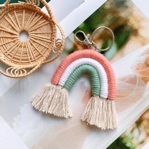 Woven Rainbow Tassel Key Chain Bohemian Handmade Key Ring Wall Hanging Photo Props