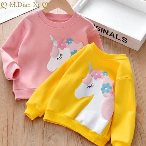 Girls Spring and Autumn Sweatshirts, Boys and Girls, Baby Childrens Toddler Long-sleeved Tops, Cute Unicorn Cotton T-shirts