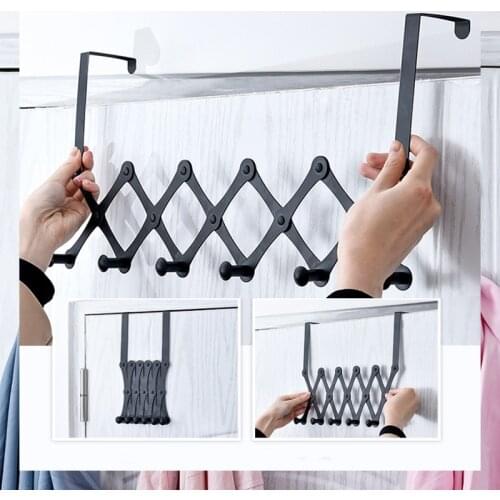 Black Door Hook Extendable Stainless Steel Bathroom Kitchen Towel Robe Hooks Key Clothes Hang Coat Hanger Organizer Free Nail