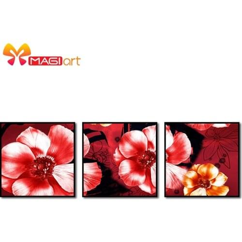 Cross stitch kits Embroidery needlework sets 11CT water soluble canvas patterns 14CT Oil painting red flowers-NCMF096