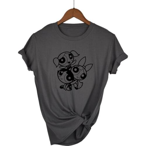 2020 New Kawaii Tops Powerpuff T Shirt Girls Police Harajuku Streetwear Funny Cartoon Printed T-shirts Womens Fashion Clothing
