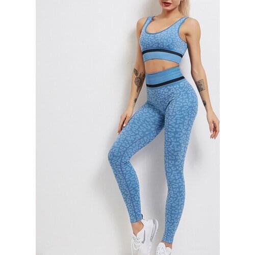 Women Leopard Sports Fitness Yoga Suit Shockproof Gathered Running Bra High Waist Hip Lifting Pants Breathable Soft Leggings