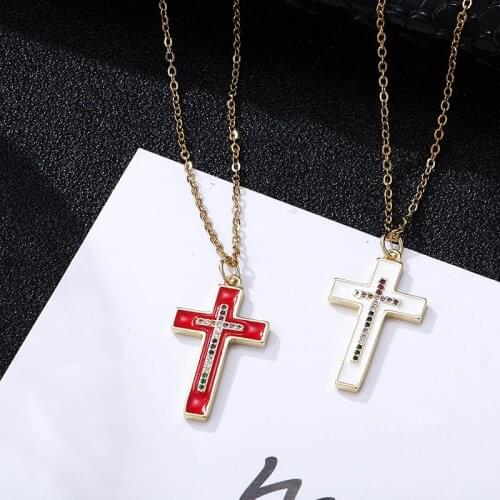 Fashion Golden Stainless Steel Colorful Zircon Cross Pendant Necklace For Women Charm Initial Necklace Jewelry