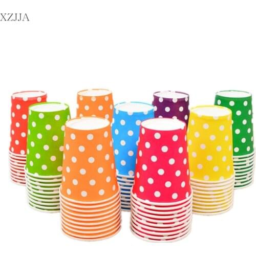 10Pcs Round Dots 250ml Paper Cup Disposable Tableware DIY Craft Supplies kindergarten Children Handmade Materials Party Cups