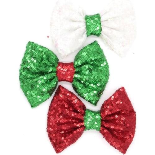 10pcs/lot Chic Christmas Gift Red Green White Mixing Hair Bow 5" Sequins Bow (NO Clip) DIY Hair Accessories Hair Flower Headwear