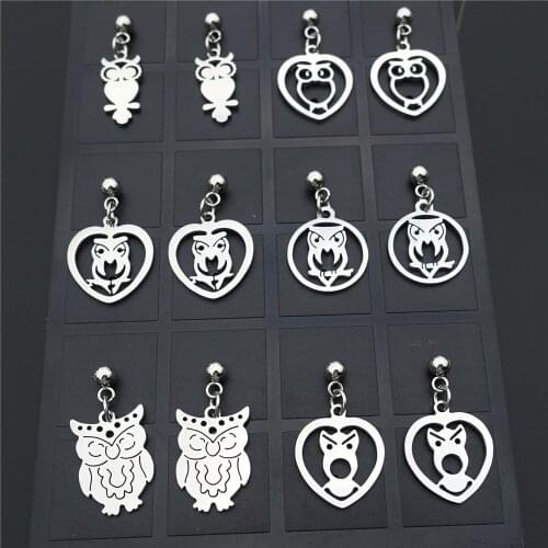 Stainless Steel Earrings Assorted Owl Charms Drop Earring Women Jewelry Wholesale 12 pairs/lot