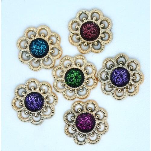 35mm 5PCS Golden Color Acrylic Rhinestone Round Flower Cabochon,Earring Making Charm Accessories,Hair Bow Centers