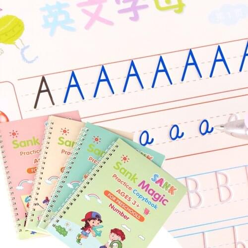 4 Books Learning English math Number Painting Practice Book Reusable Copybook For Calligraphy Writing Kids English Lettering