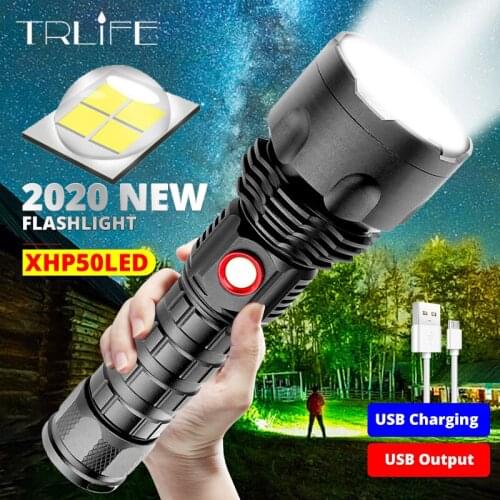 4 Quad-core XHP50 New Outdoor LED Strong Light High Power USB Rechargeable Flashlight Zoom Torch Use 26650 Lithium Battery