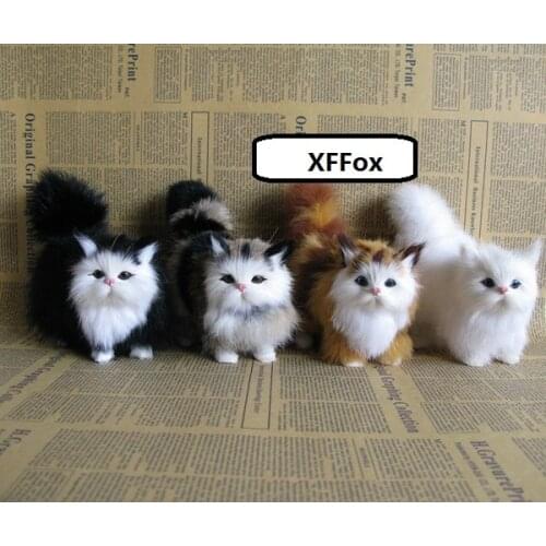 4 pieces a lot real life cat models plastic&furs simulation lucky cat dolls gift about 12x6x12cm xf1212