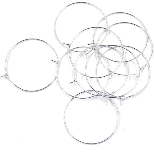 50Pcs Wine Glass Rings Earring Hoops Silver Plated Round Alloy Jewelry DIY Findings 40x35mm