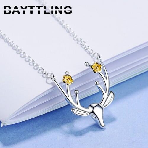 BAYTTLING 925 Sterling Silver Shiny AAA Zircon Sika Deer Pendant Necklace For Woman Fashion Jewelry Necklace Wedding Gift