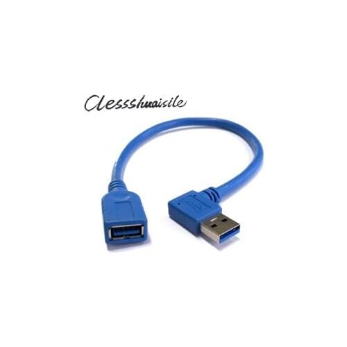 White & Blue Left Angled 90 degree USB 3.0 A Male to Female Extension cable 30cm 0.3m for Macbook