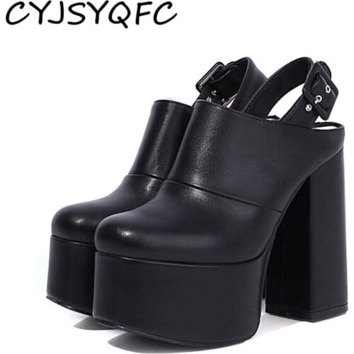 CYJSYQFC Spring Autumn Platform Women Sandals Cover Toe Back Strap Square Heels Lady Shoes Fahion Street Style Female Footwear