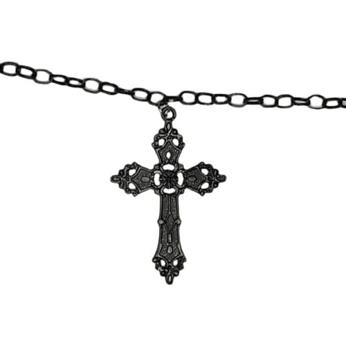 Goth Black Cross Chain Necklace Large Statement Trad Goth Witchy Edgy Grunge Egirl Rock Classical Jewelry Fashion Men Women Gift