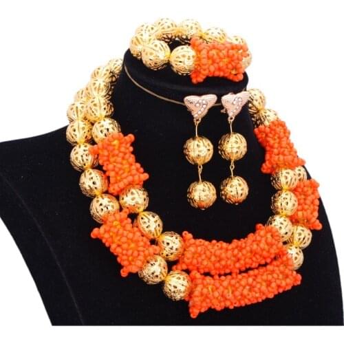 Dudo Jewelry Bridal Jewelry Sets Plated Gold Color Orange Nigerian Wedding Jewelry Set Free Shipping 2018 Ladies Gift Set New