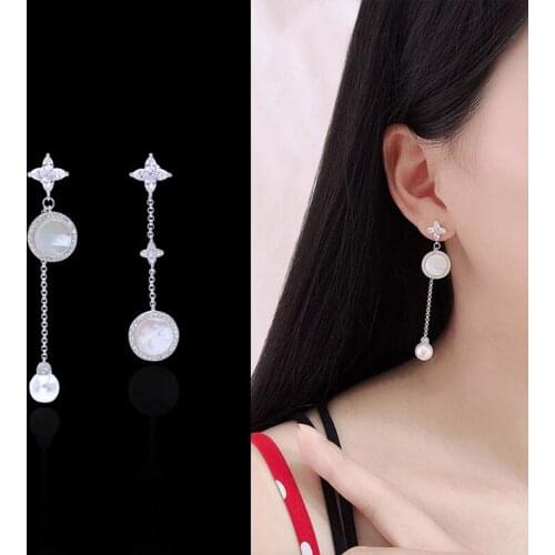 European Fashion Pearl Earrings Women Asymmetric Zircon Tassels Exquisite Temperament Wedding Party Jewelry Girlfriend Gift