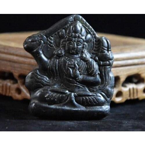 Hongshan culture archaize black iron meteorite sculpture Buddha bi statue