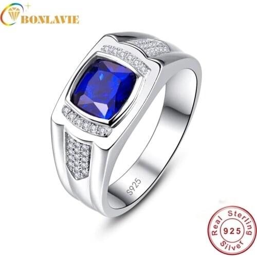 JUQEEN Pure S925 Silver Mens Ring Vintage Sapphire Stone White CZ Rings Engagement Wedding Male Fineine Jewelry 8/9/10/11/12/13