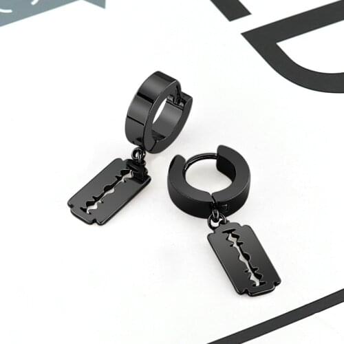 New Fashion Blade Pendant Earring for Men Boy Stainless Steel Punk Razor Mens Earrings Charm Cool Male Jewelry Gifts
