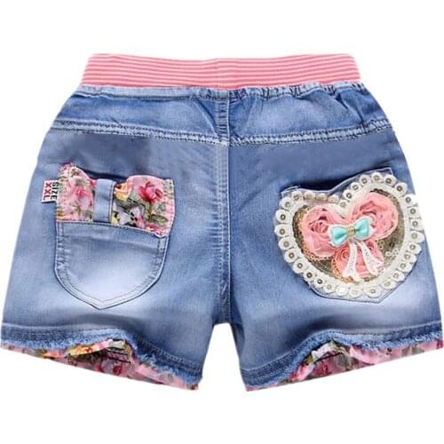New Summer Kids Short Denim Shorts Girls Fashion Short Jeans Children Pants Girls Shorts Flower Girls Clothing for 2-12 Years