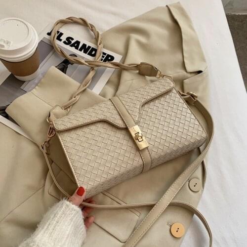New Fashion Weave PU Leather Crossbody Bags for Women 2021 Branded Shoulder Hand Bag Lady Trending Handbags and Purses