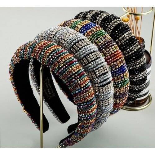 Baroque Full Crystal Hair Bands For Women Lady Rainbow Shiny Padded Diamond Headband Hair Hoop Fashion Hair Accessories