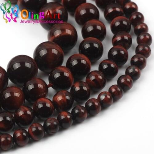 OlingArt 2019 New 4 6 8 10 12mm Round Red Tiger Eye Beads Natural Stone Bead Spacer Loose Beads For DIY Jewelry making Findings